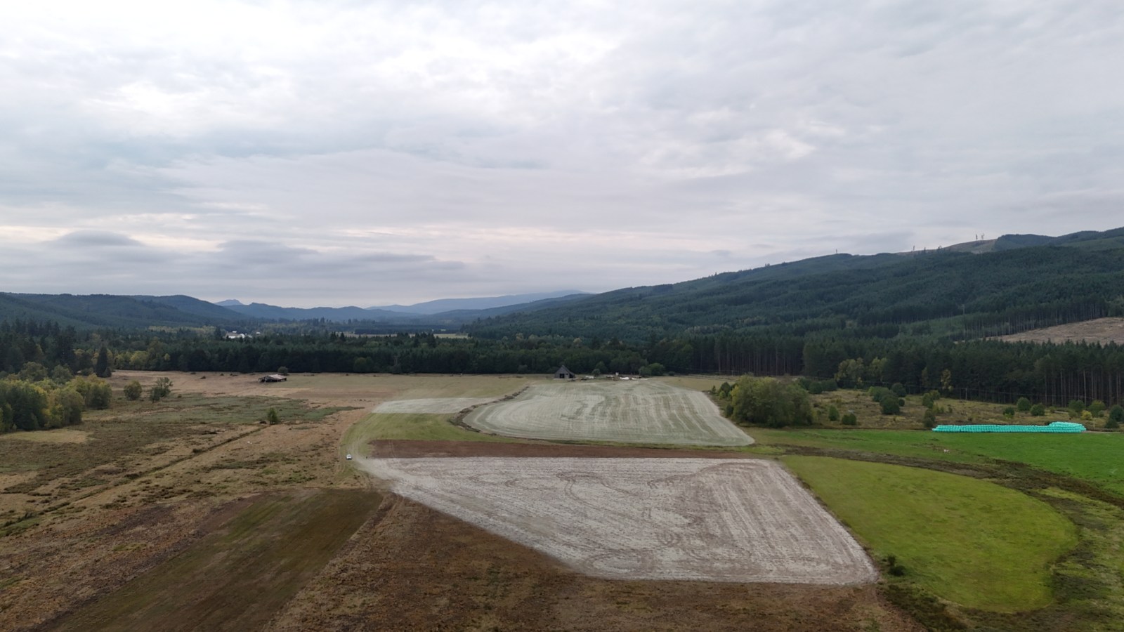 Fields from above after rock dust spreading